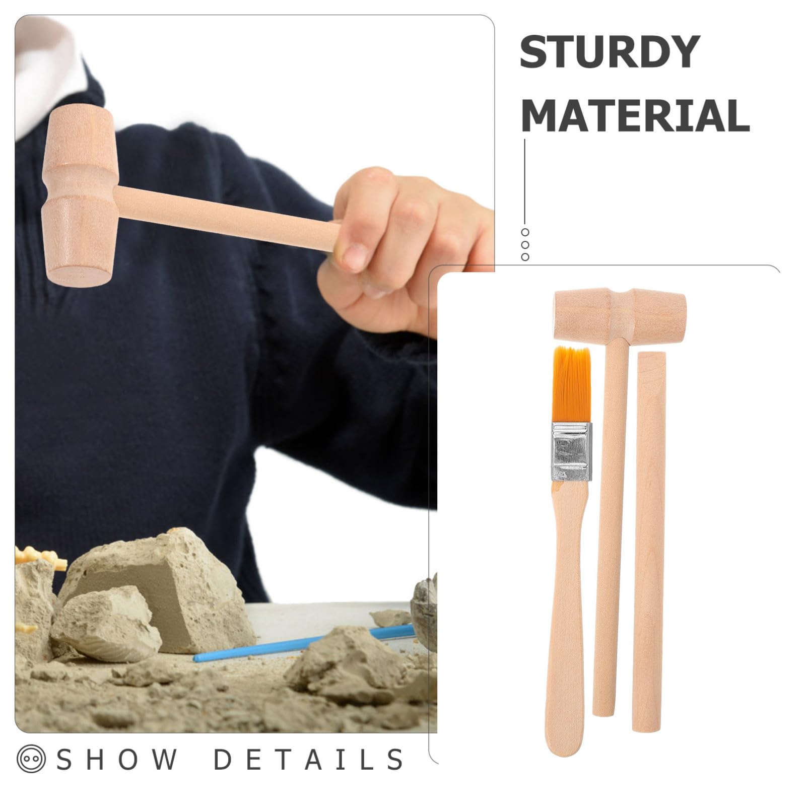 Didiseaon Digging Tools for Kids: 9pcs Hammer Toys for Toddlers 1-3 Wooden Hammer Brush Archaeological Excavation Tool for Kids Yard Tools Outdoor - Image 4