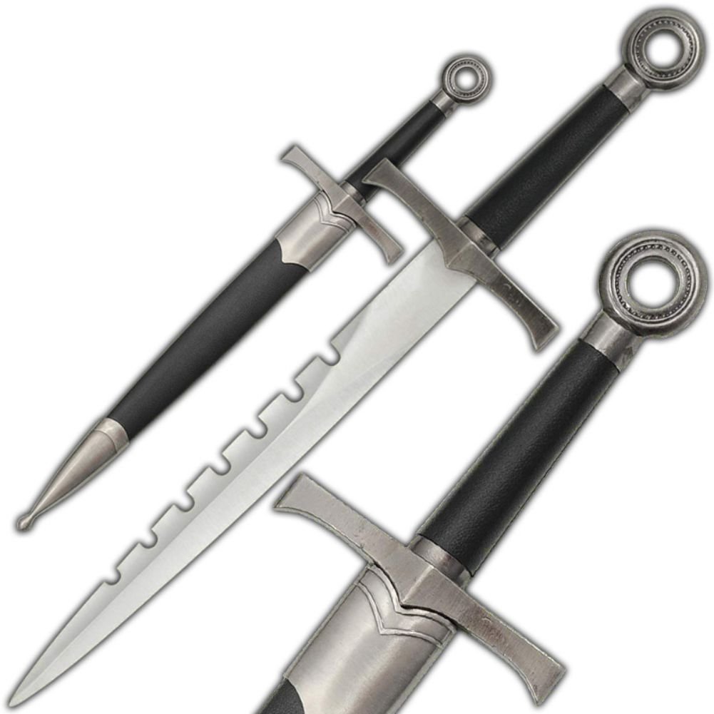 Armory Replicas Medieval Assassins Ringed Pommel Dagger - Sword Breaker Design with 9.5” Stainless Steel Blade - Antique Finish Hand Guard & Black Wooden Sheath