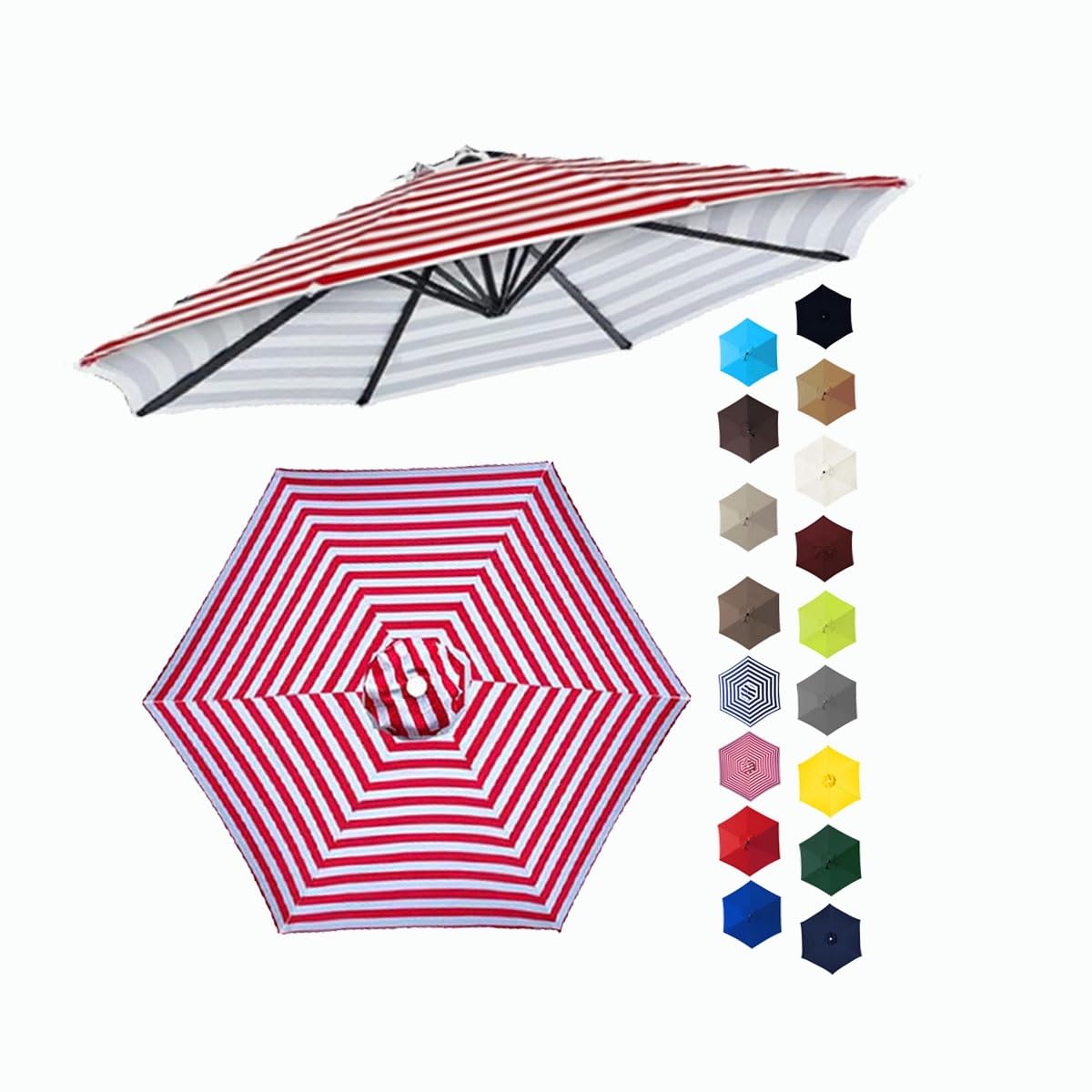 Toldo de Recambio de Sombrilla de 2.0/2.30/2.50/2.70/3.0m Tela para Sombrilla para Patio 6/8 Varillas Exterior Tela Toldo Repuesto (Color : Red Bar, Size : 3.0m/10FT-6Ribs)