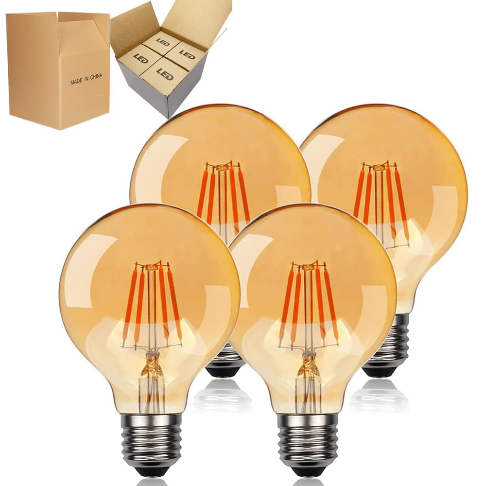 Sponsored Ad – Beauenty LED Edison Light Bulb, G80 Globe Bulb E27 Standard Base, Amber 60W Equivalent Filament Light Bulb for Chandelier, Bedside Lights, Wall Lights（4Pack）