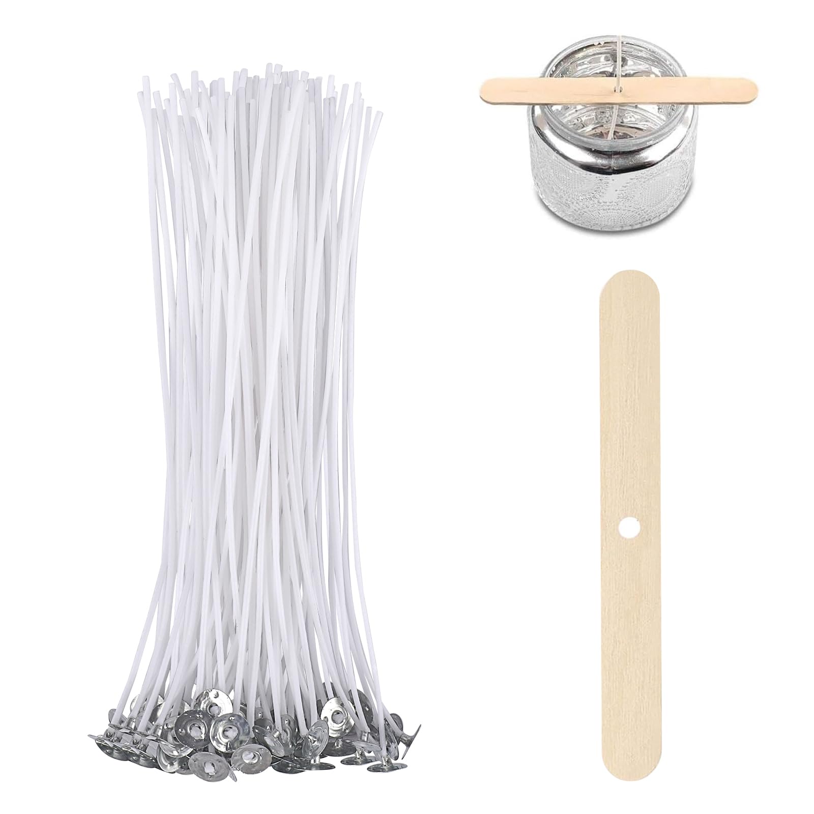 ALLAVA Pack of 50 Candle Wicks, 20 cm, Natural Organic Cotton, Wooden Wick Holder, Soy Wax, Candle Making, Candle DIY