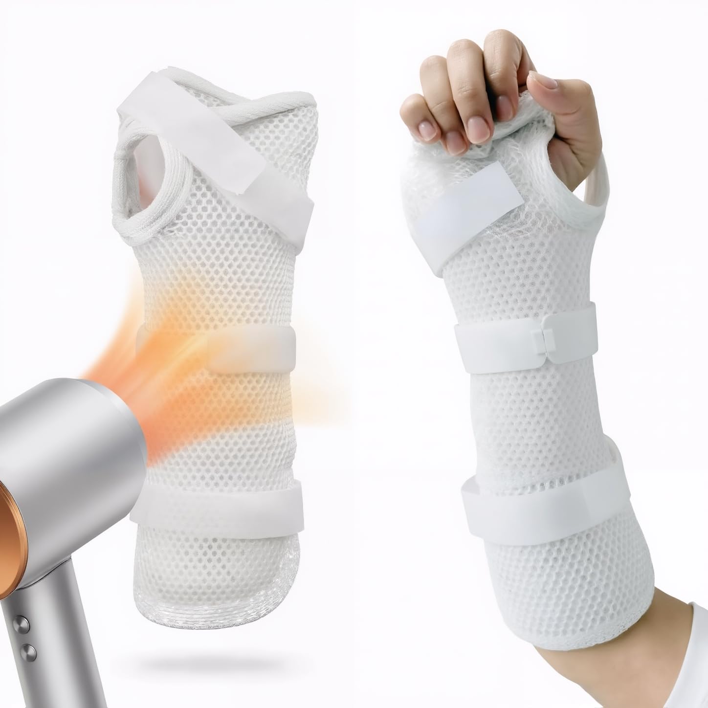 Resting Hand Splint for Carpal Tunnel, Wrist Brace Support with Moldable Thermoplastic - Low-Temperature Customizable Hand Brace for Arthritis, Tendonitis, Sprains - Fits Left or Right Hand Breathable Mesh (Right, Small)