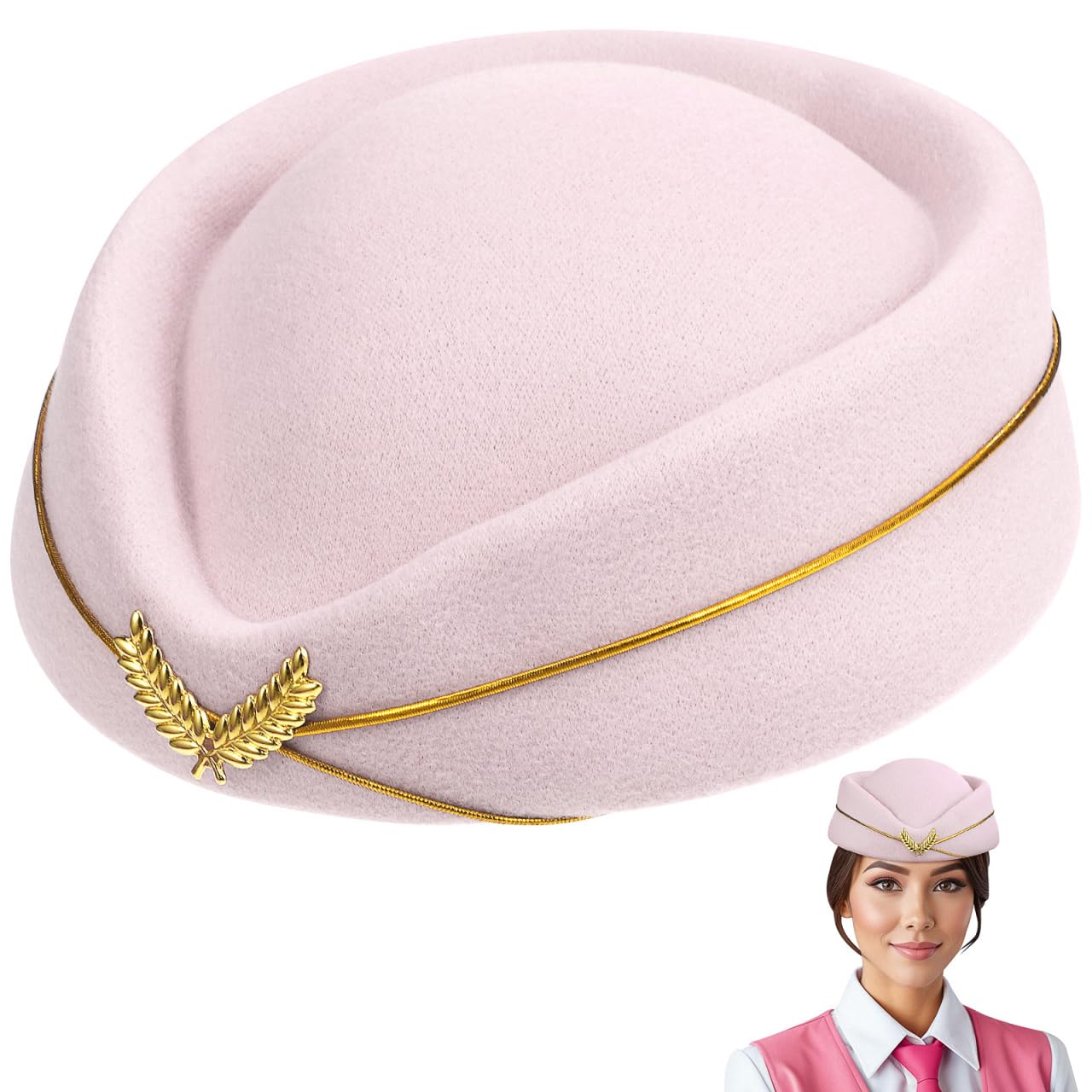 NUOBESTY Air Hostess Costume Hat for Women, 56-58 cm, Pink
