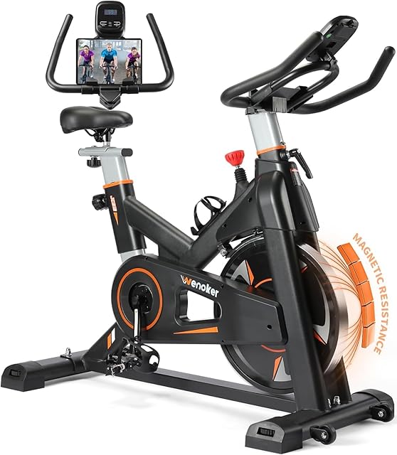 Wenoker Exercise Bike Magnetic Resistance Indoor Cycling Bike Stationary for Home Gym Use with LCD Display, Tablet Holder & Comfortable Seat Cushion for Cardio Workout