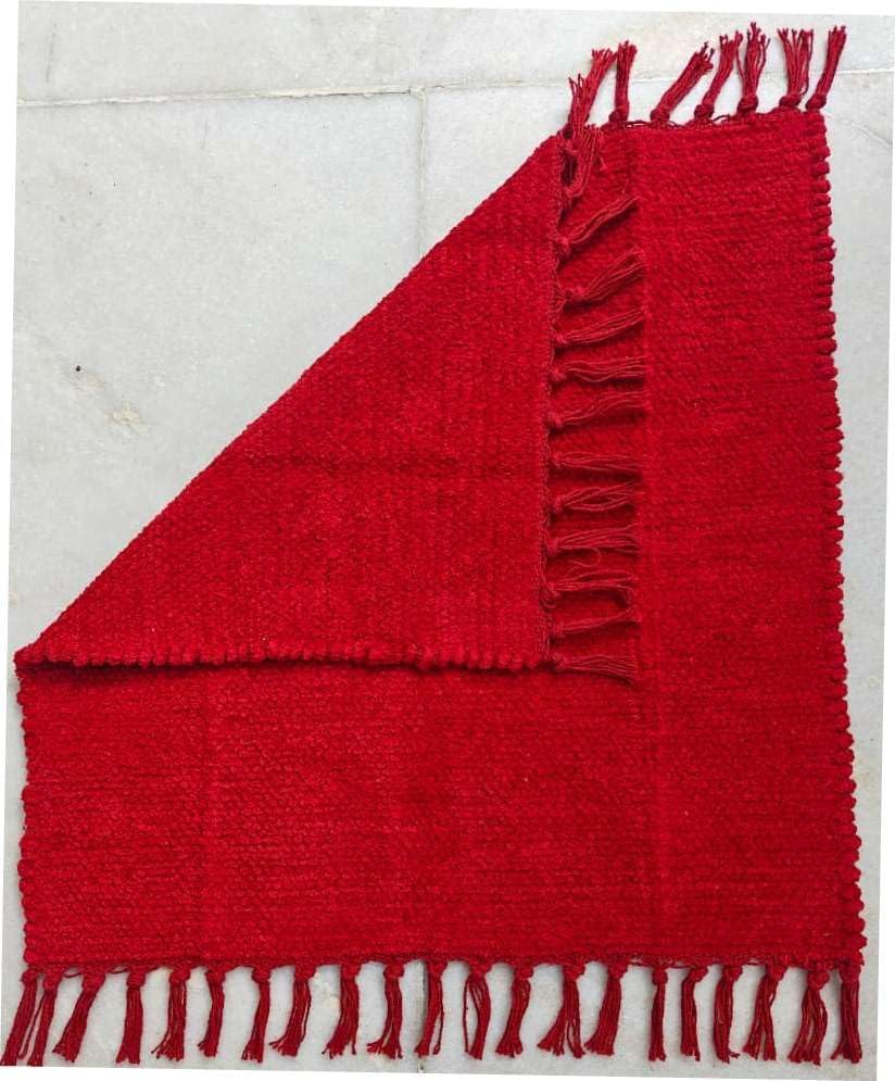 Image of Pooja Pure Cotton Hand Knitted Reversible Aasan Mat (Red, 19 inchx19 inch | 48x48cm)