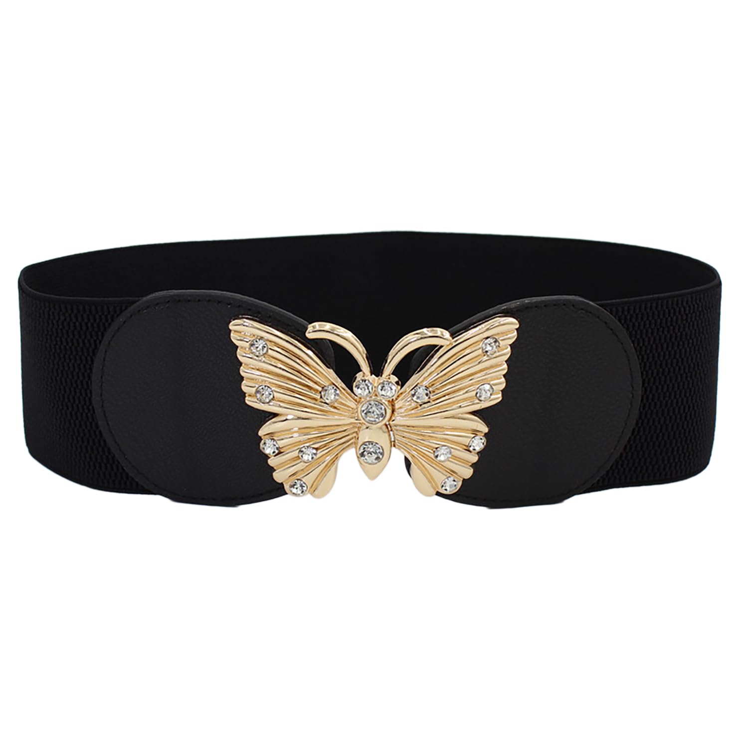 Waist Belt For Women Elegant Black Elastic With Golden Butterfly Buckle For Dresses Fits Waist Sizes 28-38 Inche-image-30