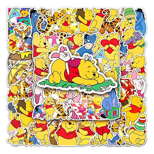 Bric dodo 50 Stück Winnie Puuh Aufkleber Auto Laptop Telefon Gitarre Skateboard Motorrad Fahrrad Winnie The Pooh Stickers Set Vinyl Wasserdicht Aesthetic Aufkleber für Jugendliche Kinder Erwachsene