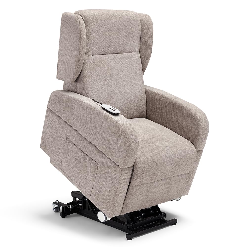 Poltrona relax elettrica Atlanta per anziani, 2 motori con funzione LIFT, 4 ruote con maglione, reclinazione e alzapersona, braccioli estraibili con tavolino opzionale (Senza Tavolino, Verde)