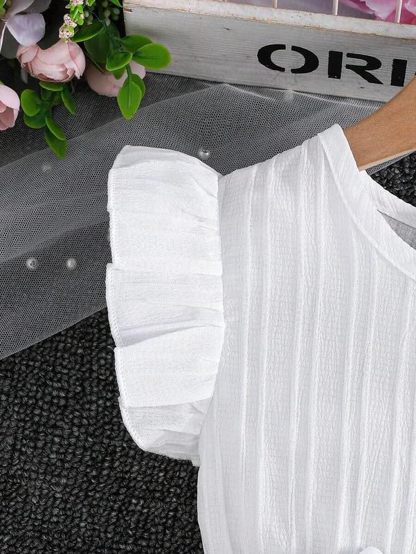Image of Niren Enterprise Girls' Frill Pleated Design, Ruffle Sleeves, Bow Waist, Elegant Summer & Birthday Party Dress