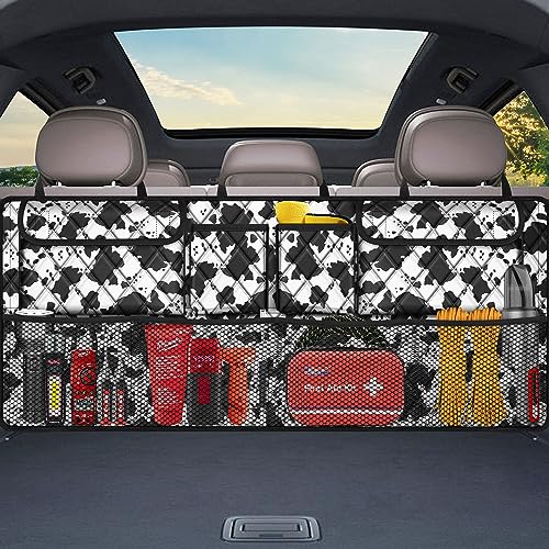 Image of Femuar Car Trunk Organizer,Large Capacity Backseat Trunk Organizer(42 inch*18 inch),Collapsible Car Storage Bag with 8 Pocekt,Car Organizer for SUV /MPV /Truck - Cow print