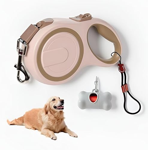 Correa retráctil antitirones para perros de hasta 110 libras, resistente, freno con una sola mano y liberación con un botón, nailon antienredos,