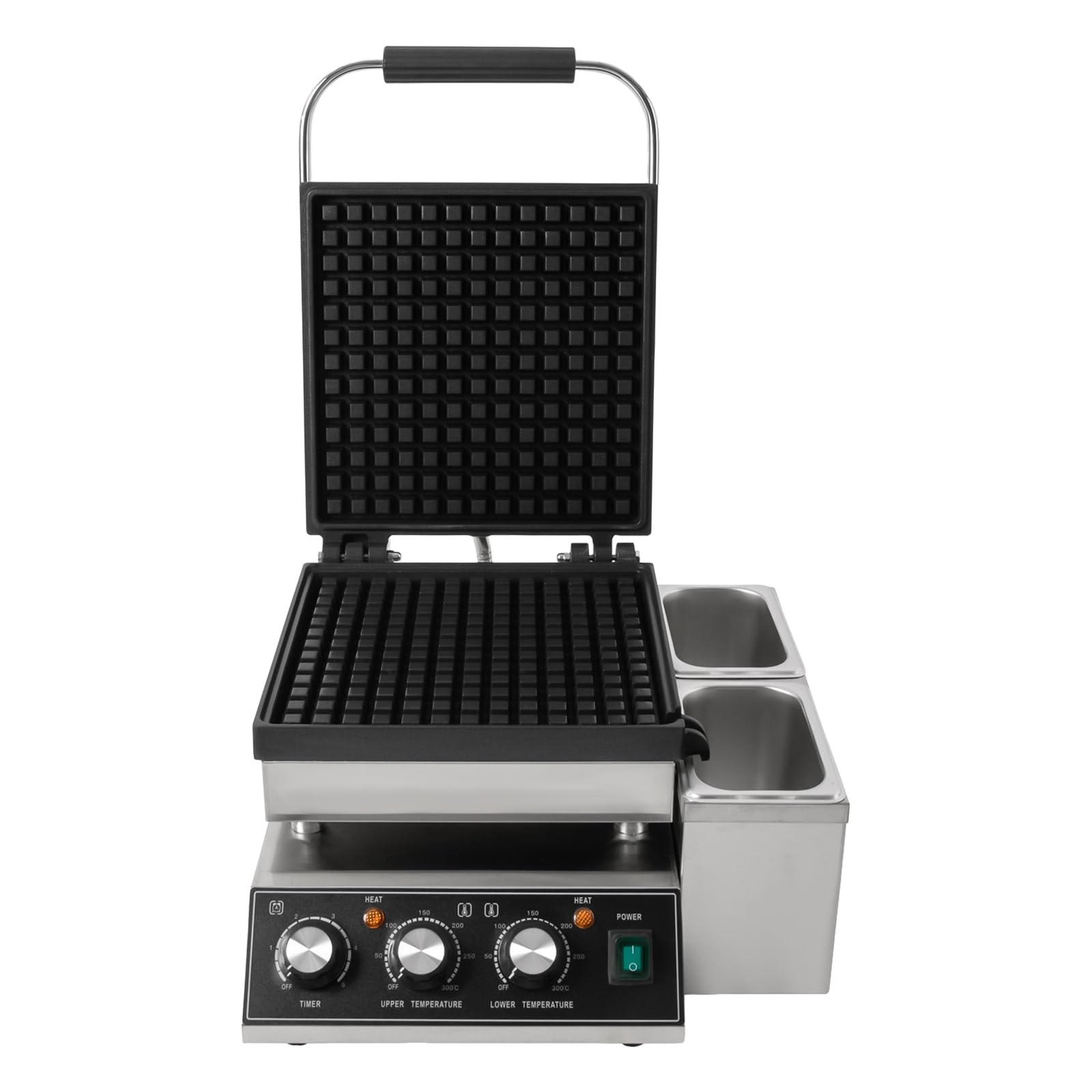 Commercial Waffle Maker Nonstick Rectangle Stainless Steel Electric Waffle Machine Temperature and Time Control with Oil Spill Chute for Bakery Restaurant Household or Snack Bar 2200W 110V (G)