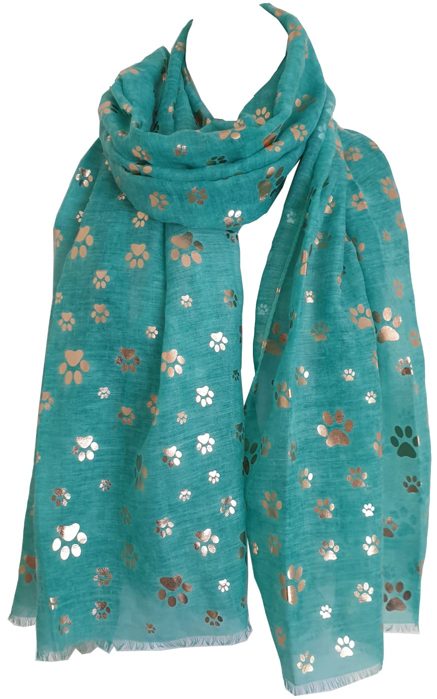 Glamlondon Women's Green New Paw Print Scarf Metallic Foil Animal Cats Dogs Paws Glitter Wraps Shawl Scarves (Green New)