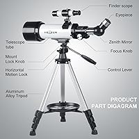 Vista 4 de Telescopio para niños y adultos – Telescopio refractor portátil para astronomía con apertura de 70 mm y longitud focal de 500 mm, montura
