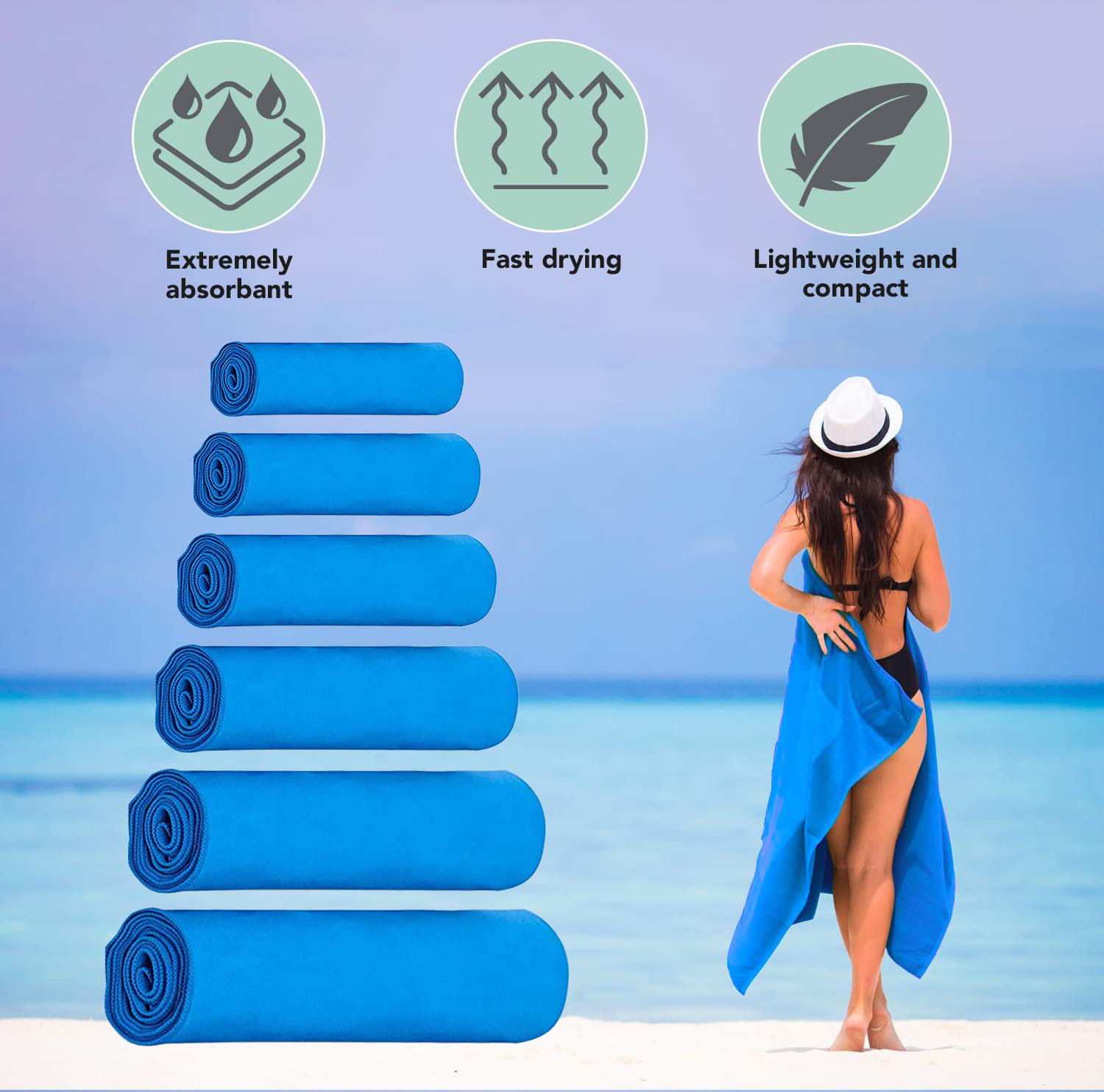 Outdoor World Microfibre Towel, Quick-Dry, Lightweight & Ultra Absorbent for Camping Travel, Hiking, Beach, Swimming, Gym - Image 3