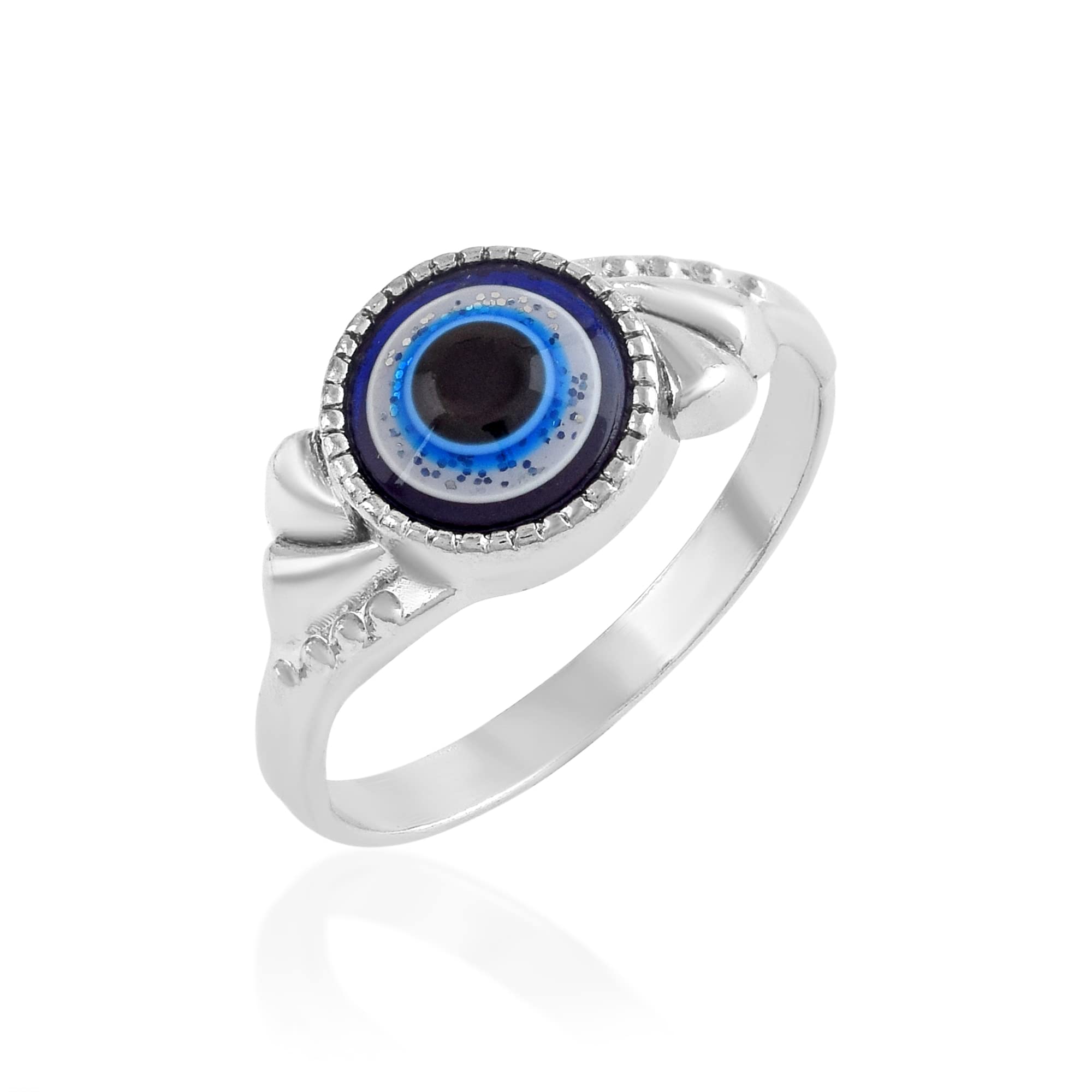 Silver Plated Brass Good Luck Symbol Blue Evil Eye Eyeball Finger Ring For Women Girls Men Boys Fashion Protection Jewelry - Free Size