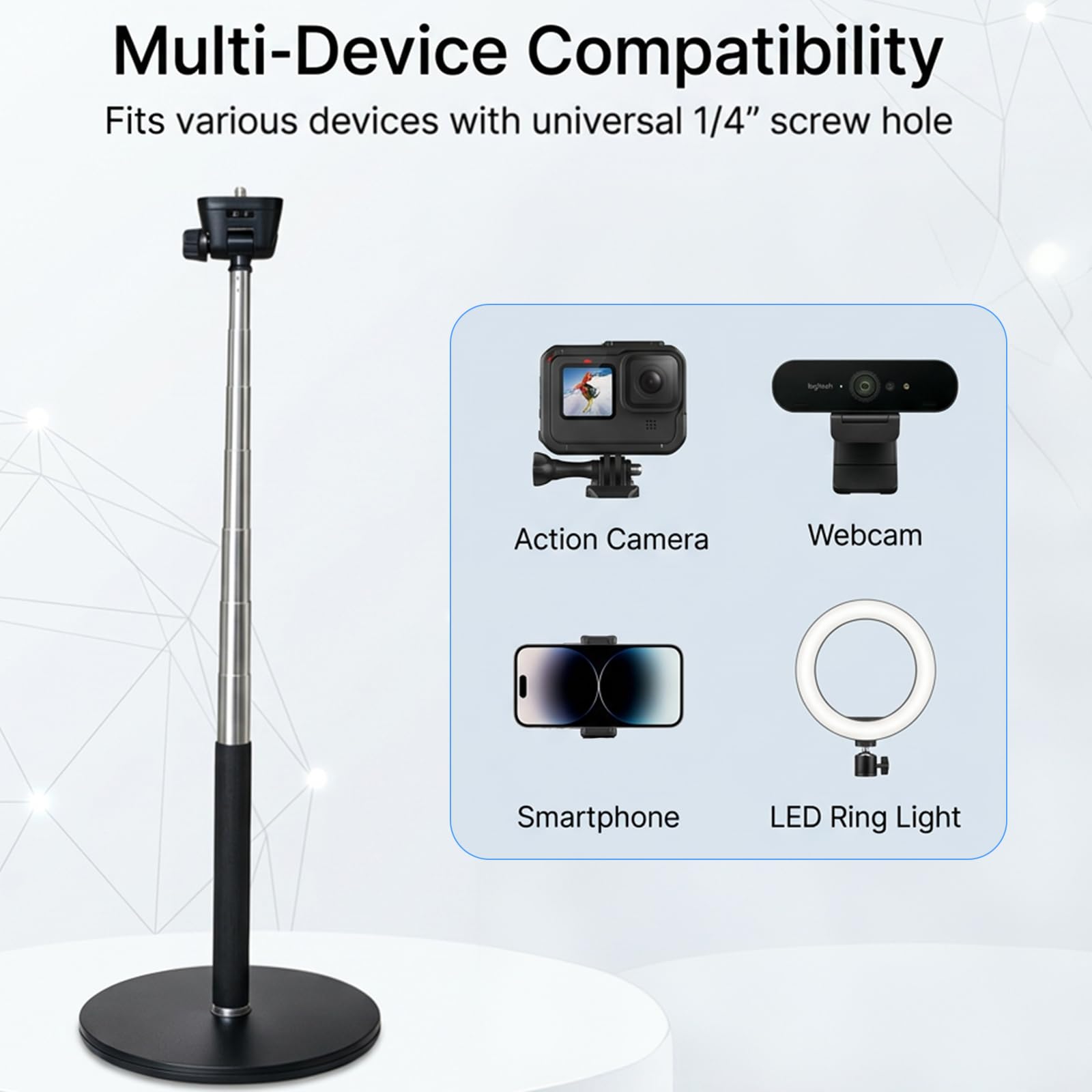 LenTok Support télescopique pour webcam pour webcam Logitech C922 C930e C920S C920 C615 C960 C920x BRIO 4K NexiGo N60, etc., pour réunions zoom, streaming, enregistrement vidéo