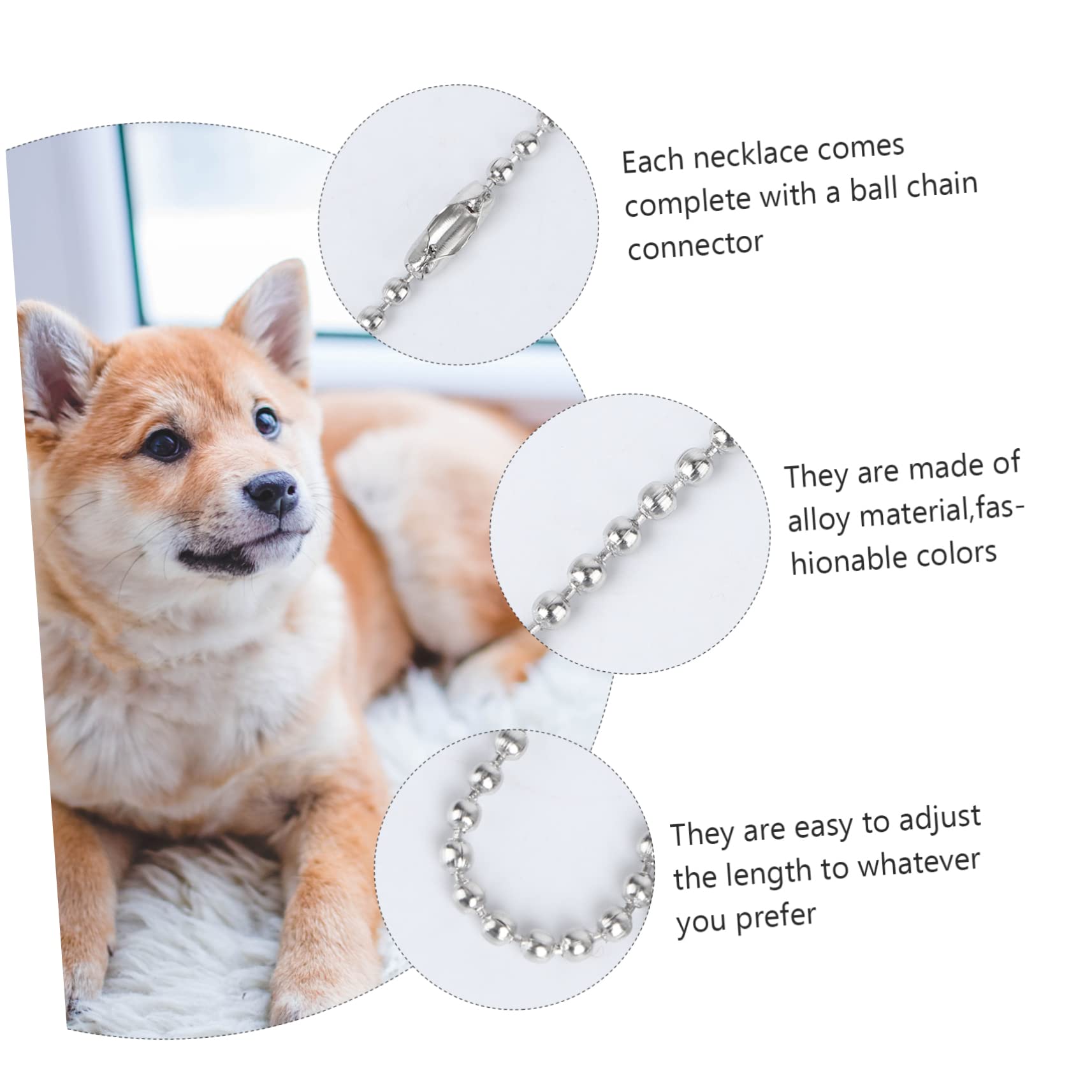 COSMEVIVI Pet Supplies 5pcs Dog Tag Chain Necklace Alloy Pet Ball Chains Keychain Tag