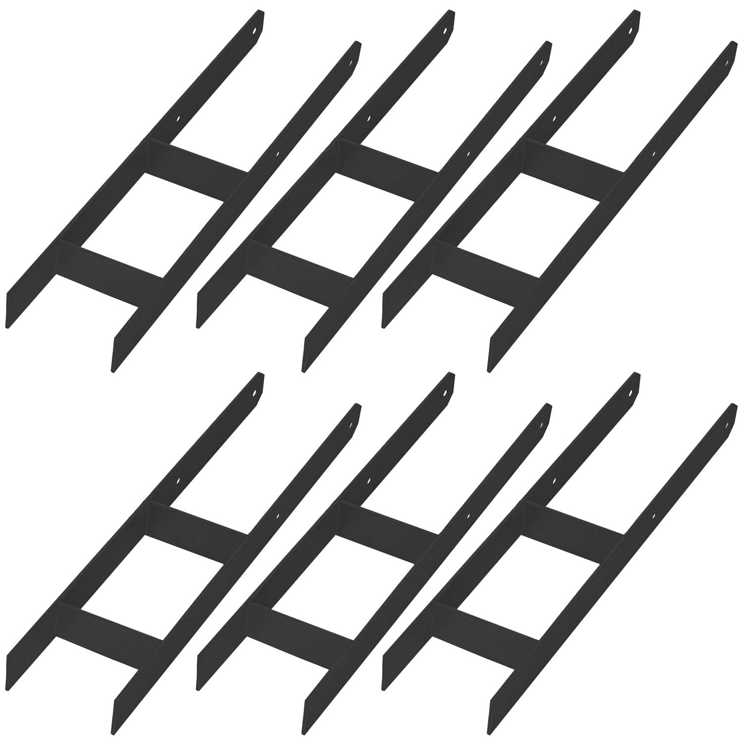 KOTARBAU® Pack of 6 H-Post Holders for Embedding in Concrete, 140 mm / 600 mm, Galvanised Powder-Coated Steel, Black Post Anchor, Joist Shoes, Support Foot, Post Shoe with Concrete Anchor, Steel — image 1