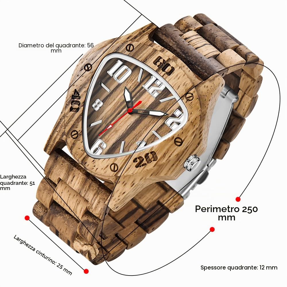 Tiong Orologio da uomo in legno di bambù Invertito Geometrico Orologio analogico al quarzo per uomini Orologi in legno fatti a mano, Wq2001-marrone, Retrò