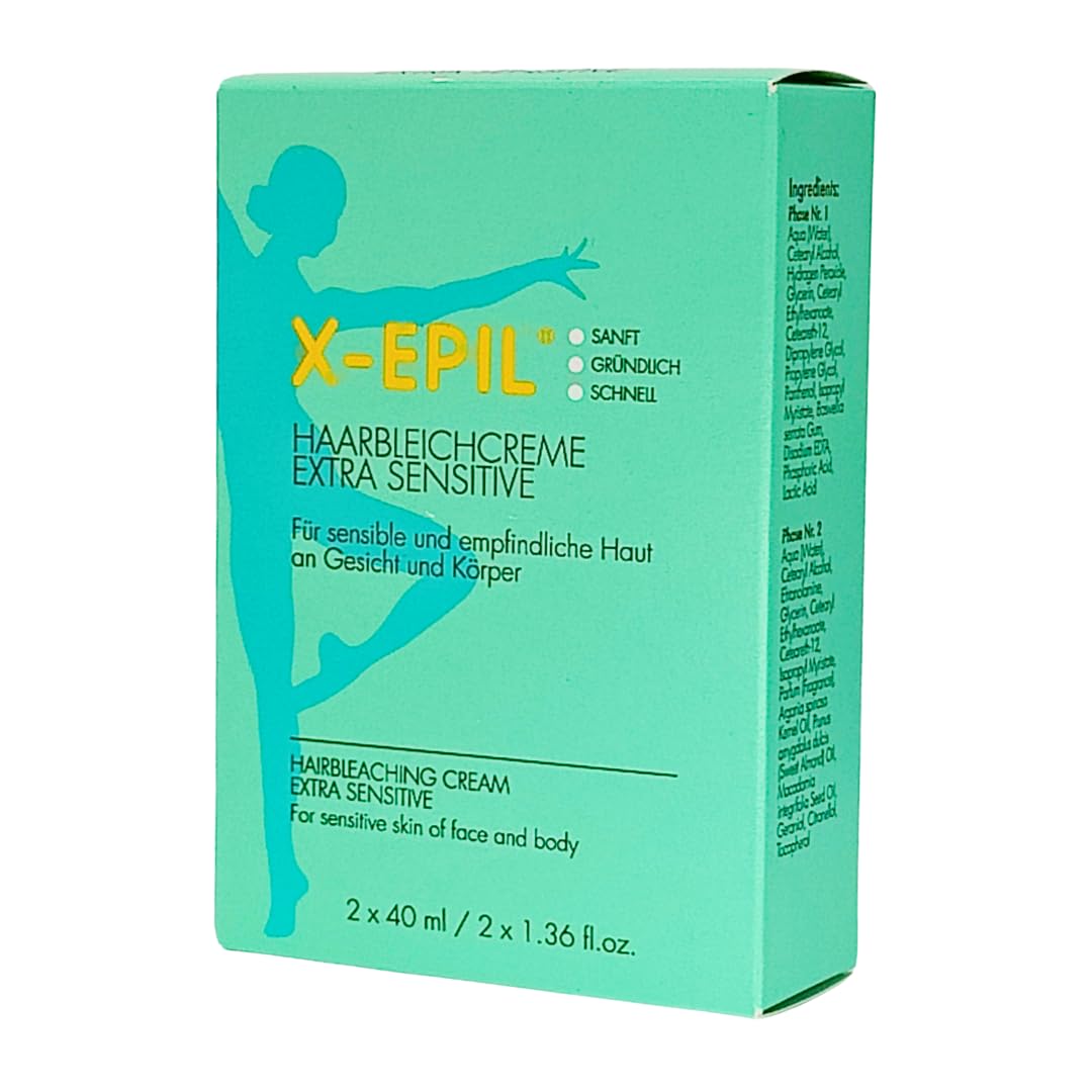 X-Epil Haarbleichcreme Extra Sensitive 2x 40 ml I Für sensible und empflindliche Haut an Gesicht und Körper I Bleichcreme I Haaraufhellung I Sanft, gründlich, schnell I Spar-Set plus give-away 1er Set