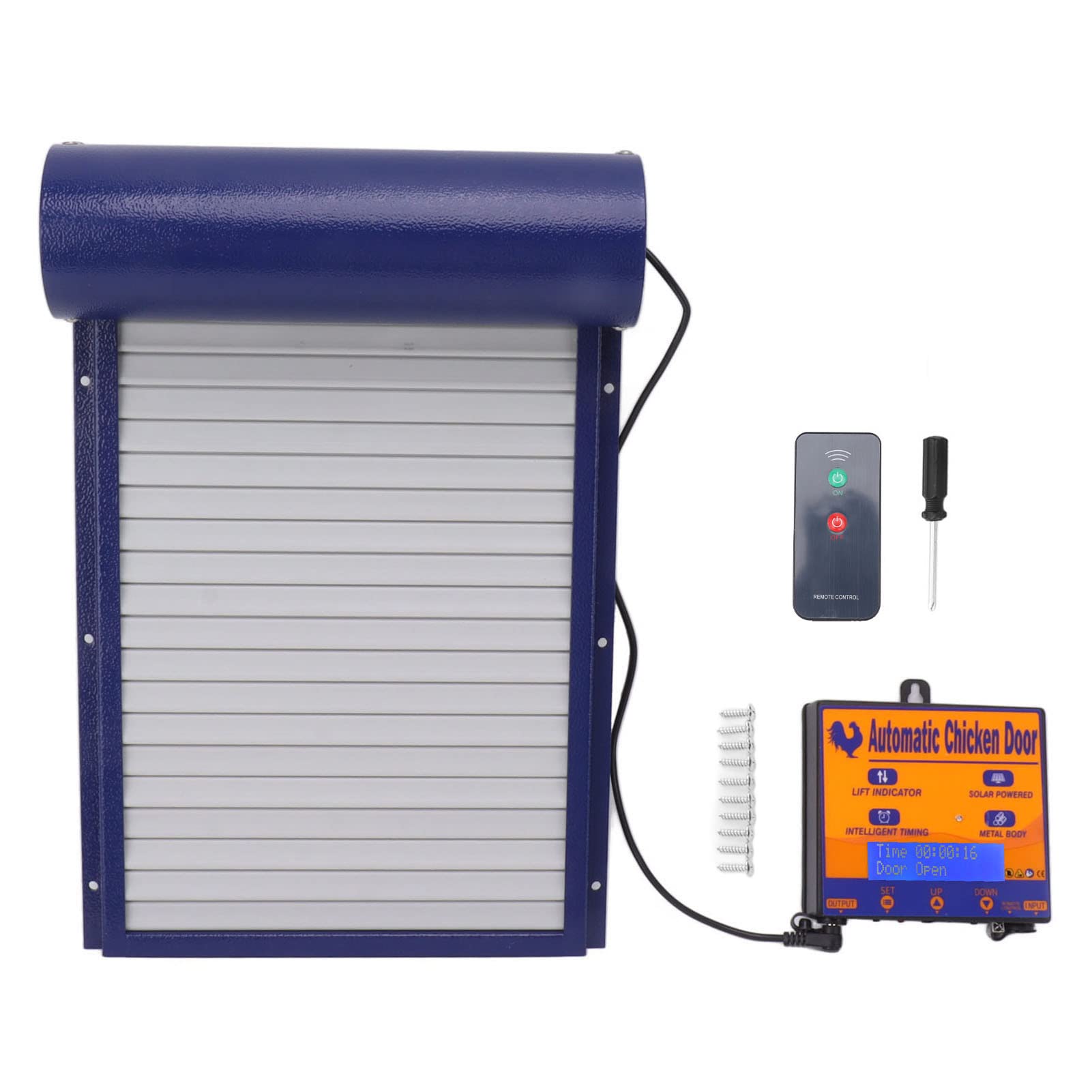 Abridor Automático de Puerta para Gallinero con Temporizador, Sensor de Luz y Control Remoto - Puerta Aluminio Programable para Pollos y Patos (Azul)