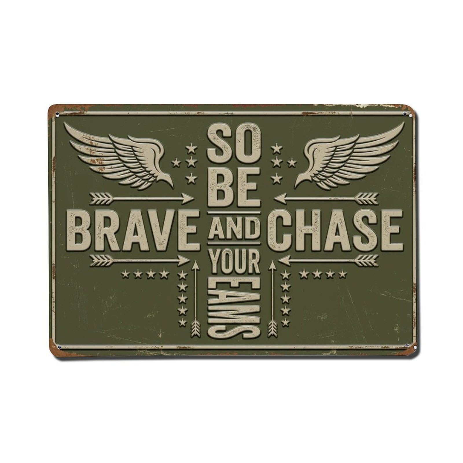 Brave Chase Dreams Shed Retro Motivational Slogans Vintage Metal Tin Sign Plaque Wall Decor for Cafe, Club, Garden Metal Poster 8x12Inch
