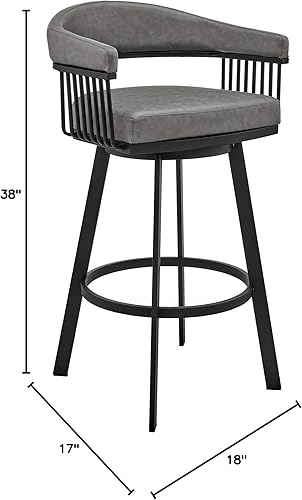 Miniatura 6 de Armen Living Bronson Taburete de bar de 25 pulgadas, piel sintética gris pizarra y metal plateado