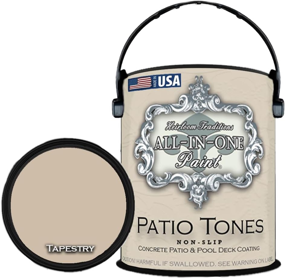 ALL-IN-ONE Deck and Patio Paint, Non-slip acrylic coating with aggregate, concrete restorer - Tapestry (khaki brown), Gallon