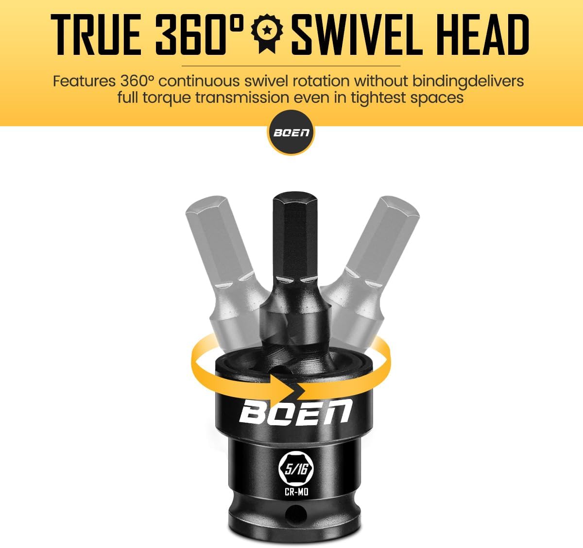 BOEN 8-Pieces Universal Hex Bit Driver Impact Socket, 1/2" Drive SAE Size (1/4", 5/16", 3/8", 7/16", 1/2", 9/16", 5/8" and 3/4") With Socket Rail, CR-MO Steel