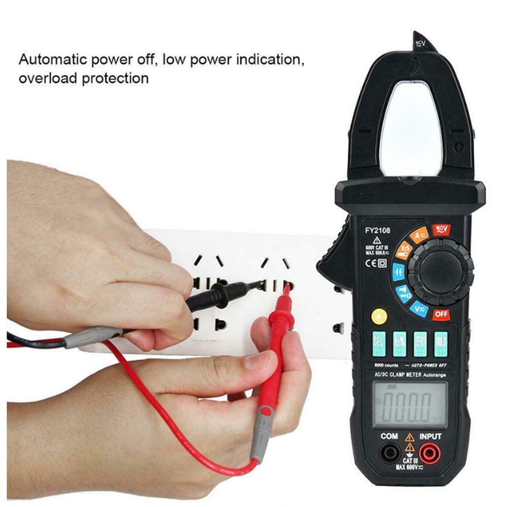 Multimeter FY2108 Digitales Zangenmessgerät Multimeter Voltmeter Amperemeter 600A AC/DC Ohm Spannung Strom Tester Meter Für Home Tools, Automotive