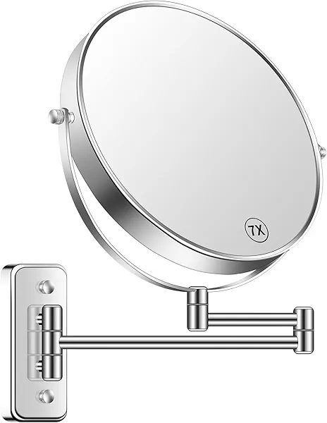 BTremary 9” Large Wall Mounted Makeup Mirror 1X/7X Double-Side Bathroom Magnifying Mirror 360 Swivel Vanity Mirror Extendable Shaving Wall Mount Cosmetic Mirror for Men and Women, Chrome