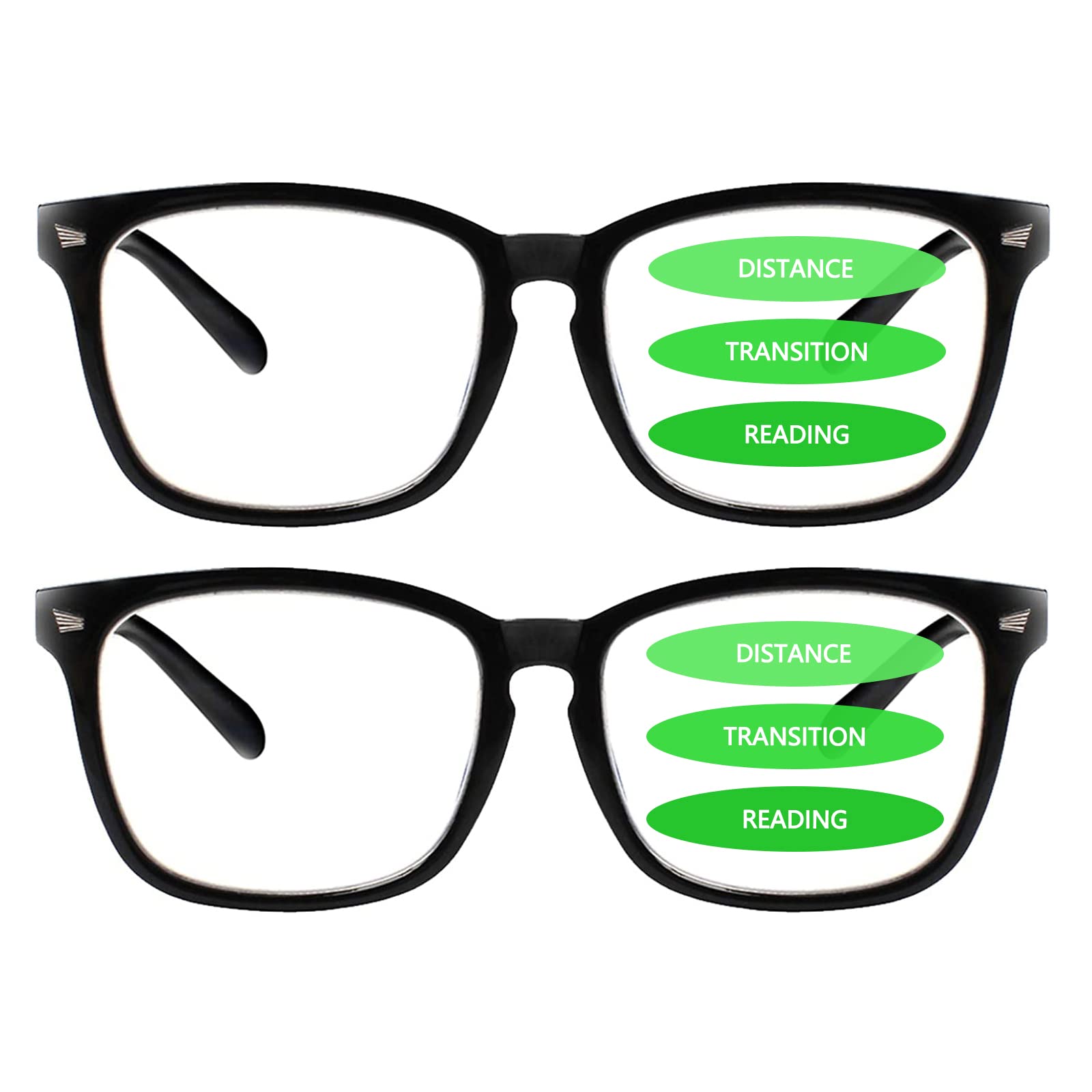 Sumkyle 2-Pack Progressive Multifocal Anti Blue Light Reading Glasses for Women and Men Fashion Eyeglasses Frame (2Black, 0.00)