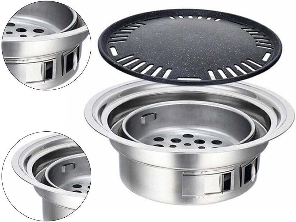 grill, Grill węglowy Okrągły przenośny grill kempingowy do użytku domowego z siatką grillowania, narzędzia na świeżym powietrzu (z grilla)(Baking tray)