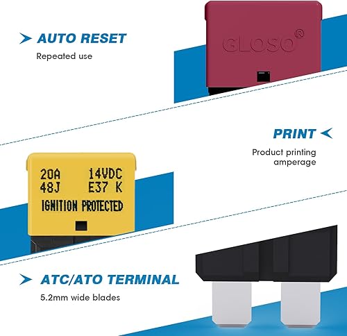 Miniatura 4 de GLOSO Circuit Breaker AUTO Reset Fuse for Car Truck RV Automotive Marine Boat Trolling Motor & Custom Wiring Audio Battery Protection E37 Auto (T1)