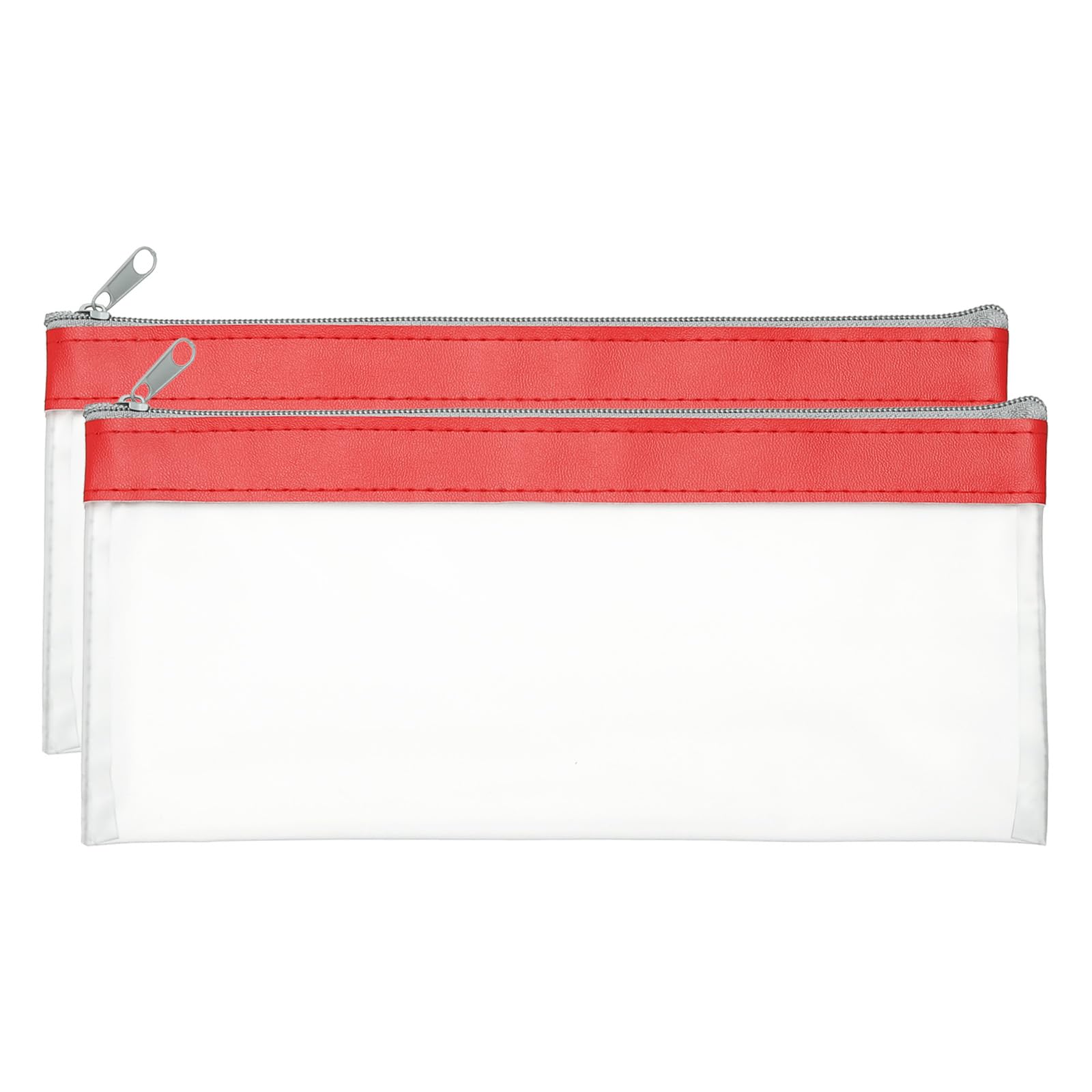 PATIKIL Bolsas de Dinero de 8.7x3.9 Pulgadas con Cremallera, 2 Piezas Bolsas de Depósito de Efectivo de PVC Transparente para Billetes de Monedas Maquillaje Chequera Billetera, Rojo