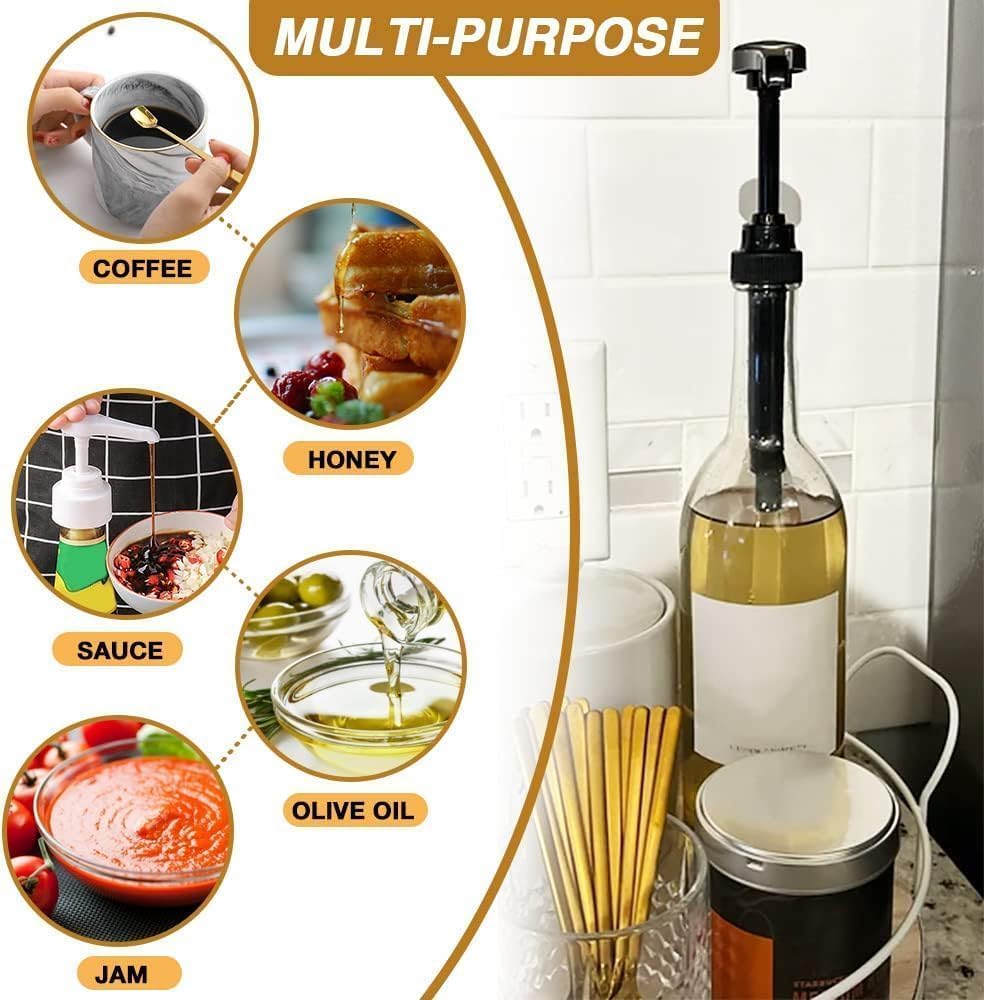 Lot de 4 pompes à sirop de café réutilisables et universelles pour bouteilles de 750 ml/1 litre | Compatible avec Monin, Torani, Da Vinci | Distributeur de sirop durable pour la maison, les cafés, les