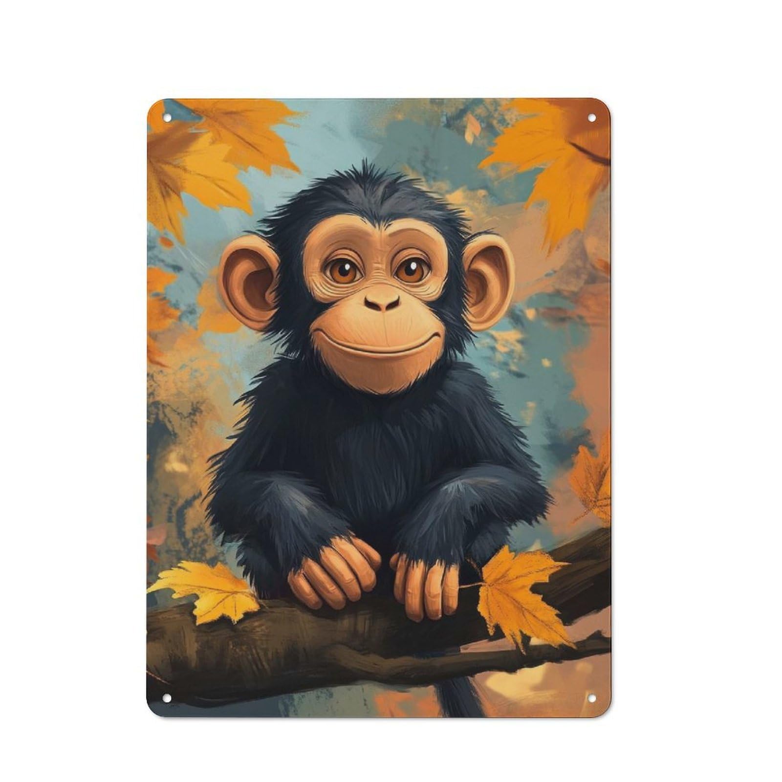 Junmoney Smiling Chimpanzee Art Rustic Metal Plaque 40X30cm For Studio Or Craft Room, Housewarming Present For People Styling Studio And Craft Room