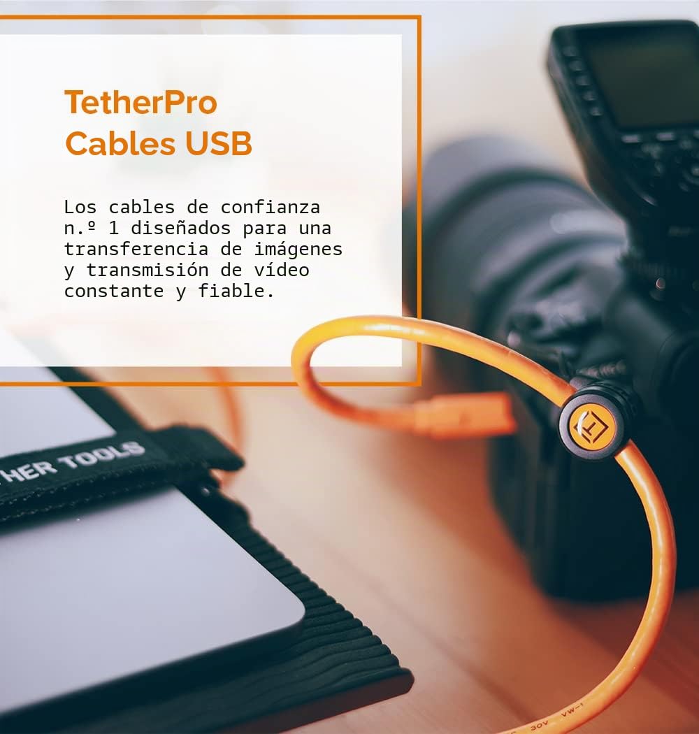 Tether Tools - Cable USB 3.0 a USB-C (4,6 m), color naranja