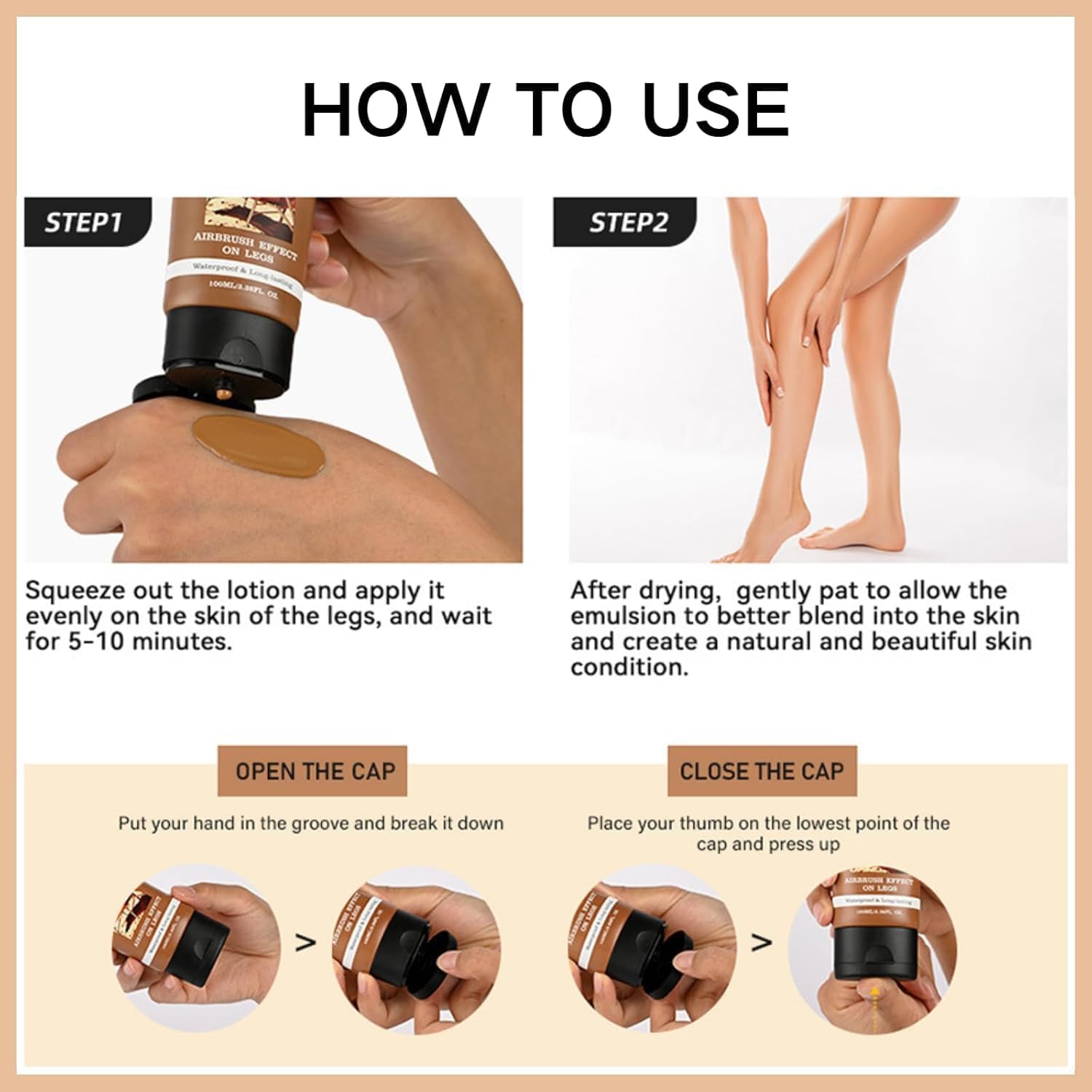 Correttore corpo perfetto, resistente all'acqua e al sudore, offre una copertura completa per gambe e tatuaggi, lunga durata, finish naturale.