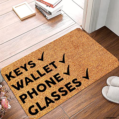 Welcome Door Mats Keys Wallet Phone Glasses Greeting Front Porch Rugs Indoor Non Slip Door Mats Entrance Patio Carpet Rugs Floor Mat for Home Bathroom Kitchen Decor 17x30 Inch