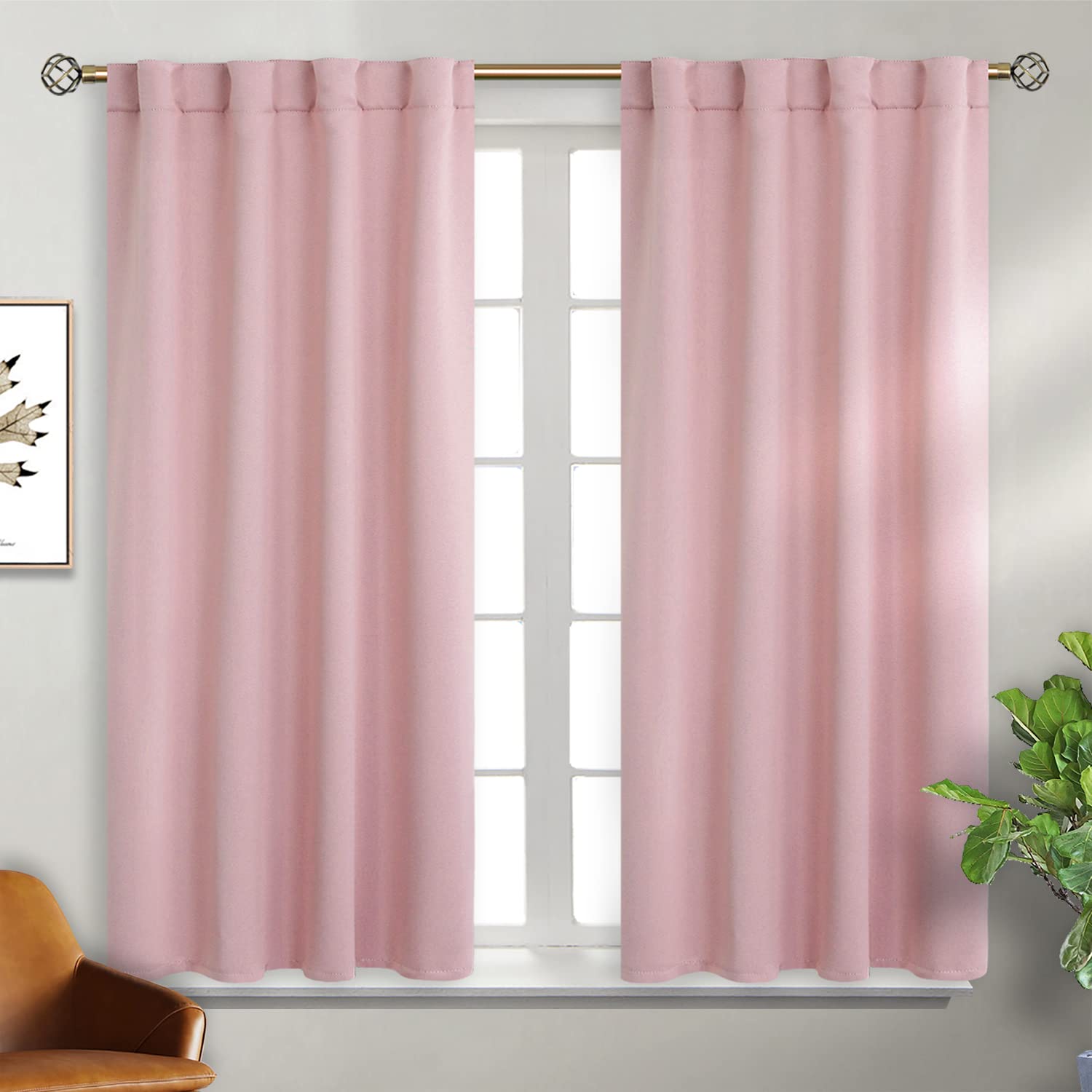 BGment Rod Pocket and Back Tab Curtains for Bedroom - Thermal Insulated Room Darkening Curtains for Living Room, 2 Window Curtain Panels (38 x 54 Inch, Baby Pink) โ image 1