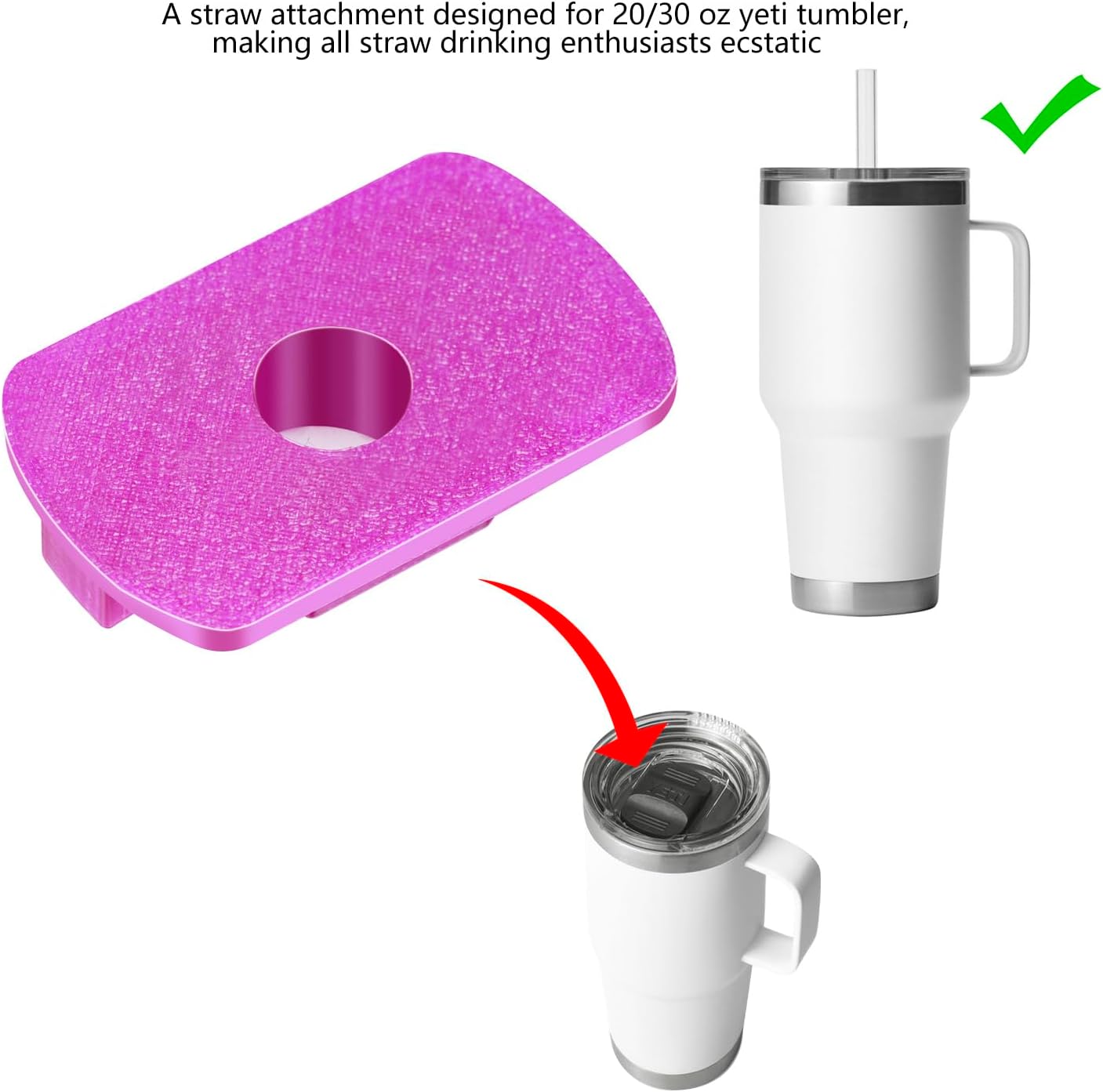 MOTAIN Straw Lid Attachment Compatible With Yeti Tumber Magslider/Stronghold Lid,Straw Cover Accessories For 20/30 Oz Tumber(Purple) - Image 3