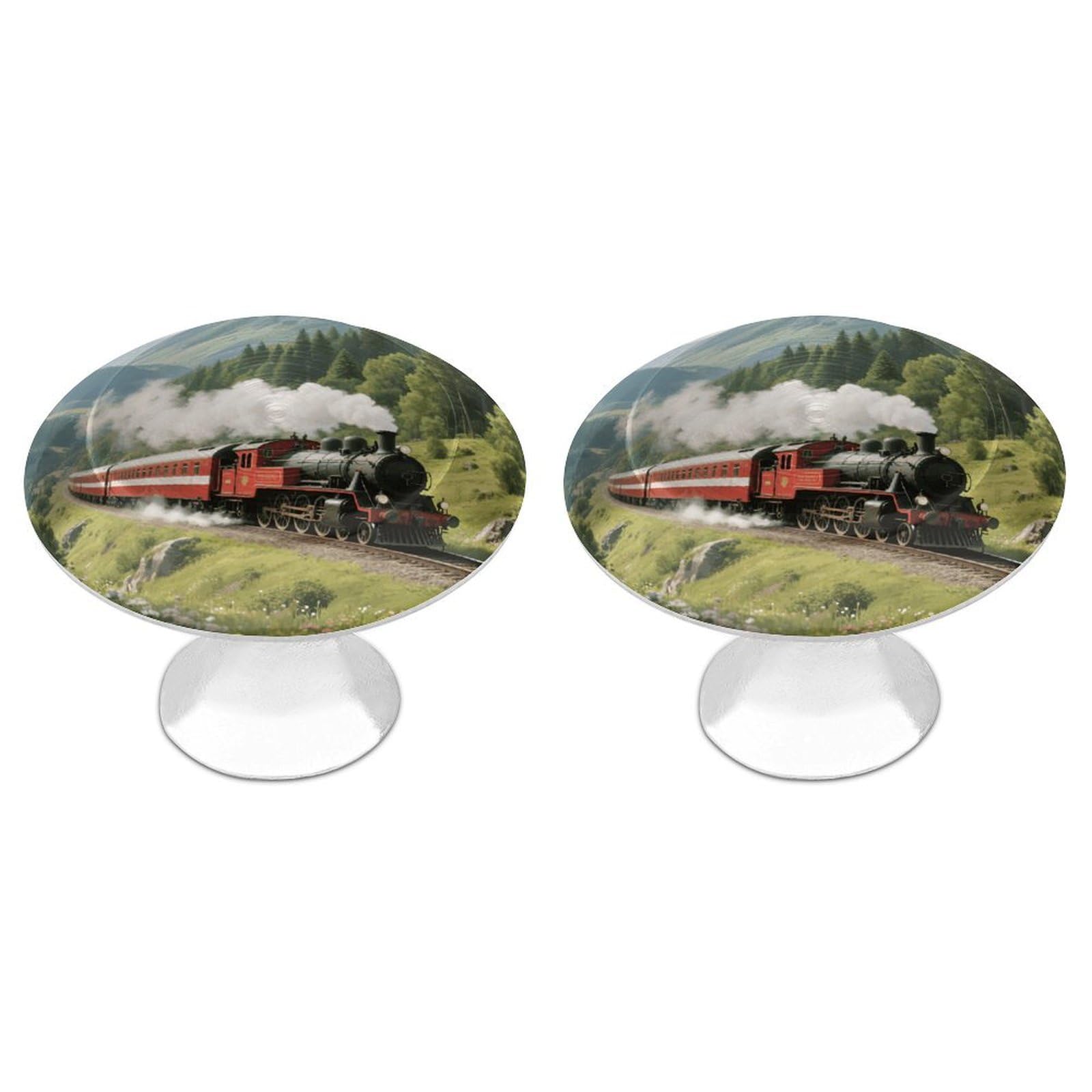 Fodpand White 2 Pack Cabinet Knobs 1.1 Inch Single Hole Drawer Pulls Handles Decorative Train Furniture Knobs For Dresser Kitchen Bathroom Cupboard Wardrobe Vanity Closet Door Hardware