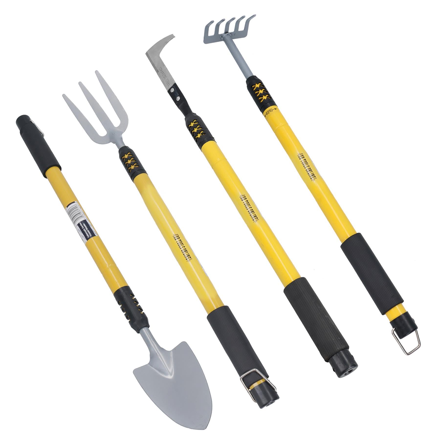 AB Tools, kit di attrezzi da giardino con lama verde, pala, forcella, rastrello estirpatore telescopico con manici allungabili