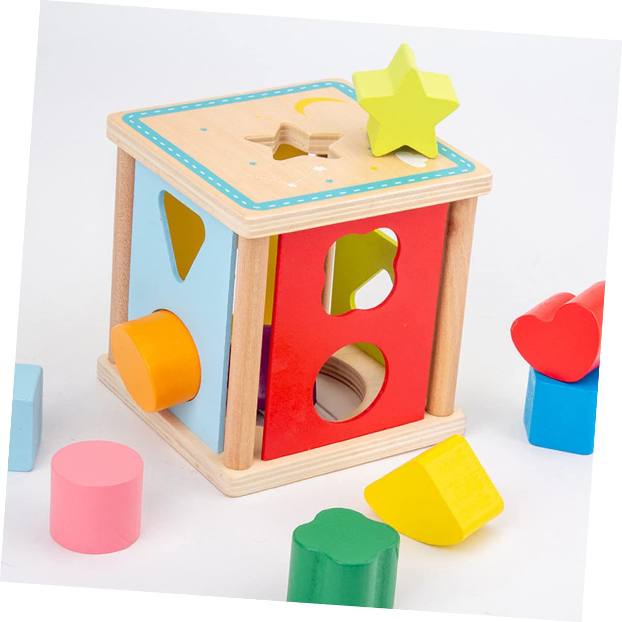 TOYANDONA Juguete de Bloques de Construcción Geométrica Caja de Inteligencia Forma de Sol y Estrella Juguete Geométrico para Preescolares de Bloques de Construcción para Educación Temprana