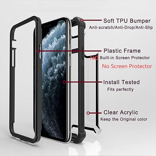 Miniatura 2 de Funda compatible con Apple iPhone 11 Pro Max, [transparente y negro] a prueba de golpes, resistente, funda protectora para teléfono, funda rígida