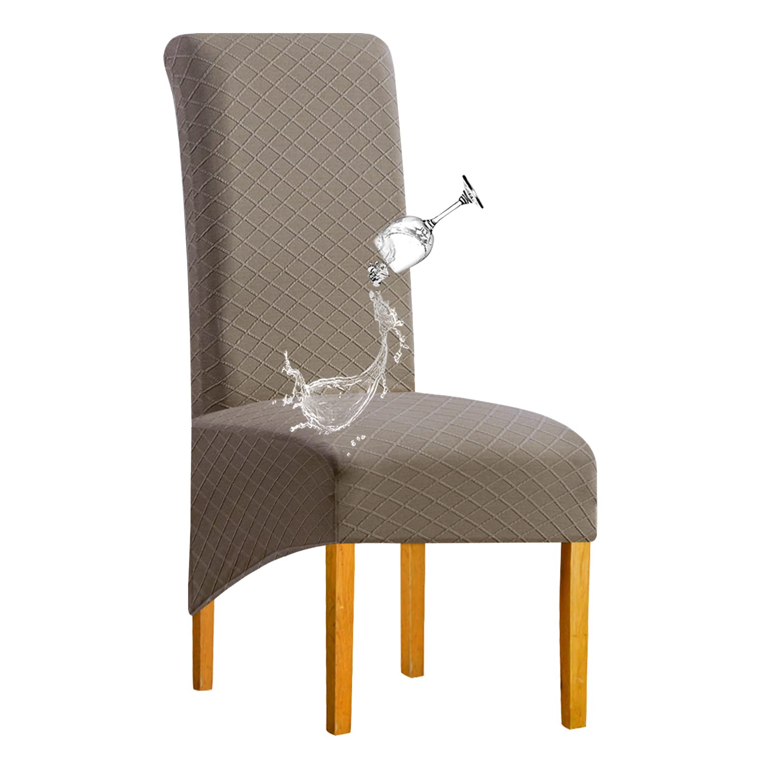 SHENGYIJING 1/2/4/6 PCS Diamond Lattice FStretch Waterproof XL Chair Covers for Dining Room, Spandex Large Dining Chair Slipcovers High Back Jacquard Dining Chair Covers (Taupe,Set of 1)