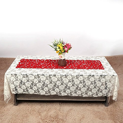 Felt Table Runner — 40x11 Inch Rectangle Placemat, Openwork Floral Design, Heat Resistant & Decorative (Red) - View #2
