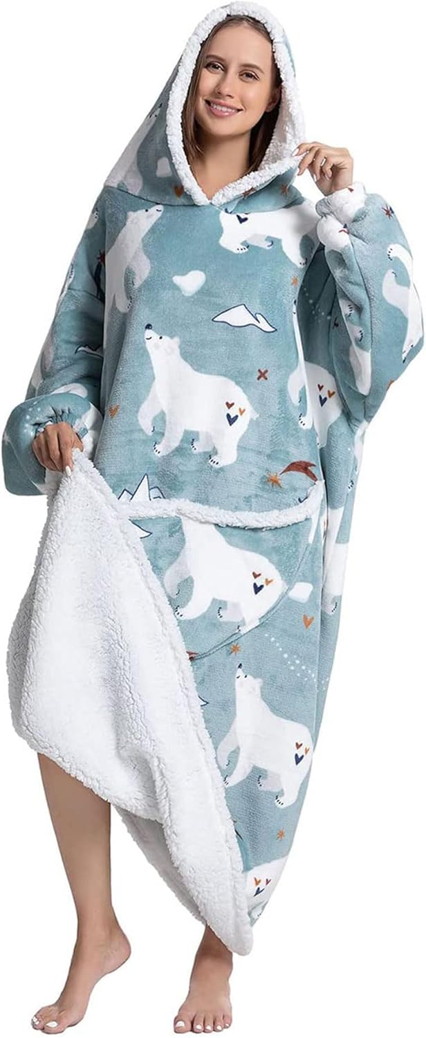 Queenshin Wearable Blanket Hoodie, Oversized Flannel Comfy Sweatshirt for Adults,Warm Cozy Hooded Body Blanket - Image 5